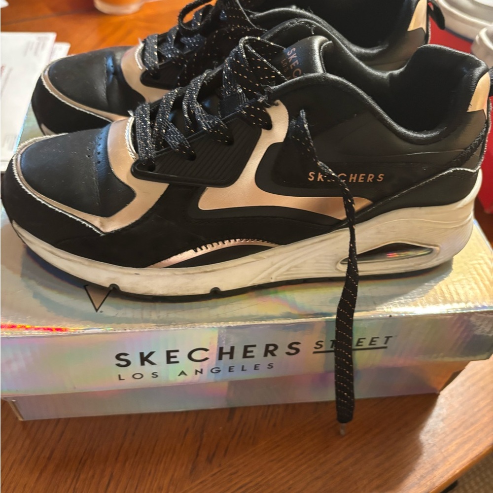 Skechers Street Black and White Athletic Shoes